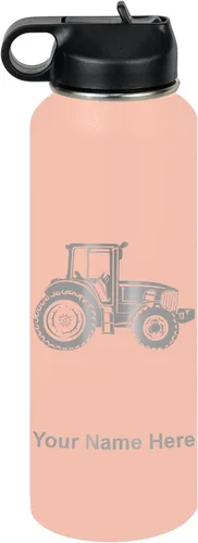 Vista 29 de LaserGram Botella de agua personalizada, tractor agrícola, acero inoxidable de doble pared aislada al vacío con popote superior, regalo grabado
