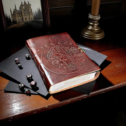 Vista 5 de Leather Journal with Moon Phase & Tree of Life Embossed Design – Vintage Notebook with Handmade Paper Grimoire, Spell Book, Wiccan Diary, Travel