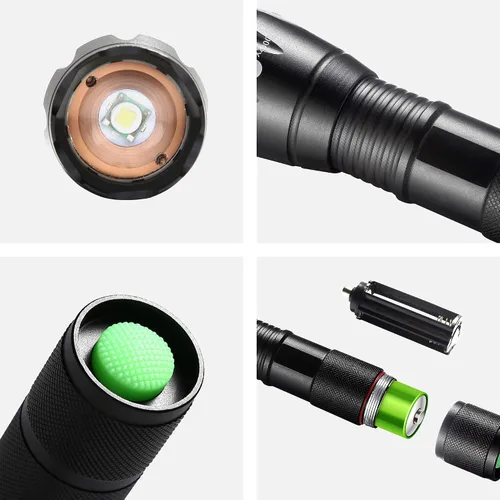 Vista 5 de Whaply Linternas LED, paquete de 2 linternas tácticas, luces de alto lúmenes con 6 pilas AAA, portátil, impermeable, con zoom con 5 modos