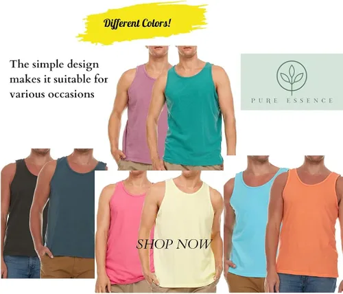 Vista 7 de Pure Essence Paquete de 2 camisetas sin mangas teñidas para hombre, camisetas casuales ideales para gimnasio, entrenamiento, correr, playa o uso