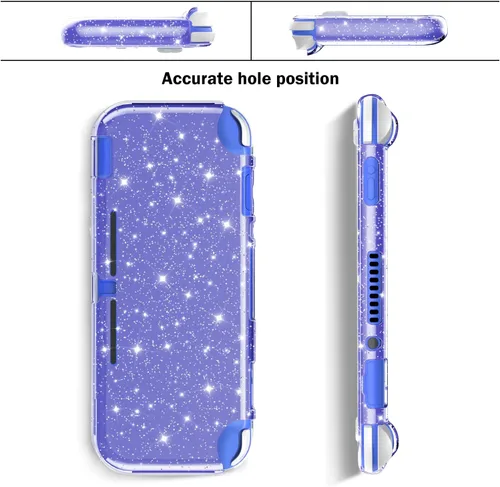 Vista 4 de DLseego Purple Glitter Protective Case For Switch Lite, Bling Clear Crystal Soft TPU Cover with Shock-Absorption and Anti-Scratch Design, Cute