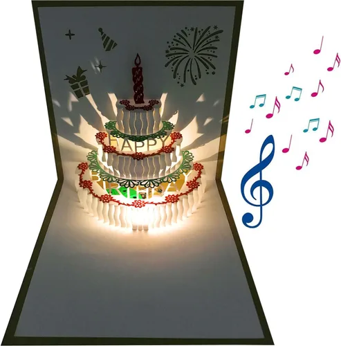 Vista 13 de Tarjetas de cumpleaños 3D desplegables, reproducción automática 3D de colores cambiables, música ligera, tarjetas de pastel de cumpleaños emergentes