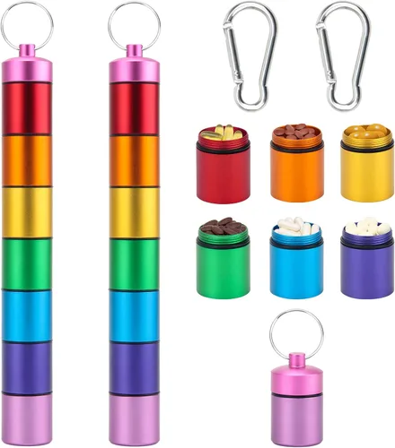 Vista 8 de Pastillero portátil pequeño para viajes, paquete de 2 cajas organizadoras de píldoras, contenedor impermeable para tabletas, organizador semanal