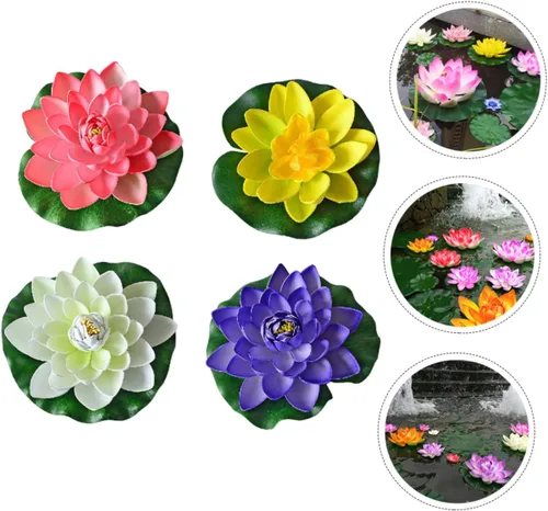 Vista 5 de Yardwe Flores de loto flotantes artificiales para decoración de agua simulada de estanque fáciles de instalar
