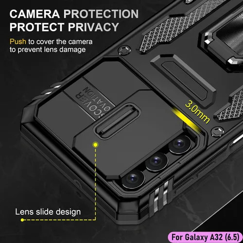 Vista 4 de Funda resistente para Samsung Galaxy A32 (5G), protector de parachoques de goma de doble capa de grado militar con protector de cámara deslizante