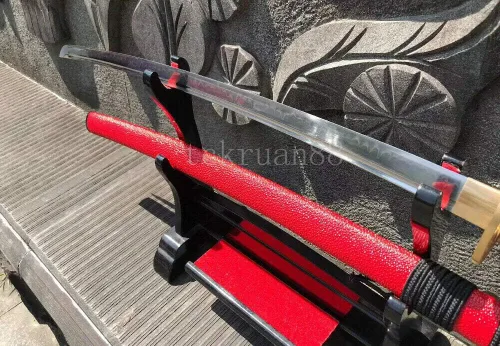 Vista 5 de YL Espada a mano forjada T10 arcilla de acero templada espiga completa japonesa Katana Espada Latón Tsuba