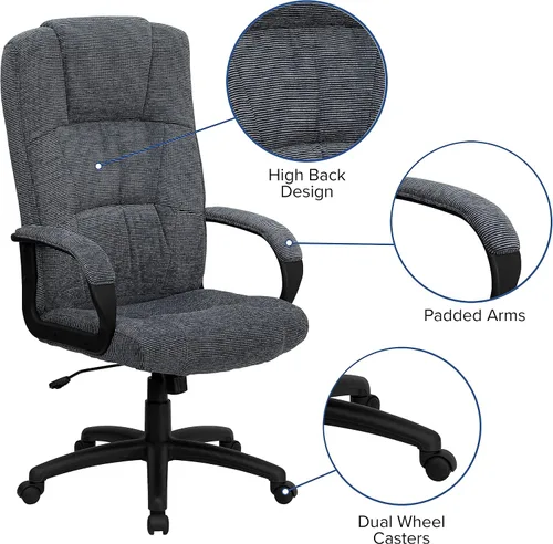 Vista 6 de Flash Furniture Rochelle Silla de oficina giratoria ejecutiva de tela gris con brazos