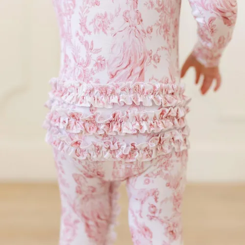 Vista 3 de Una Pieza Vintage Rosa Rosa con Volantes y Cremallera Antoinette