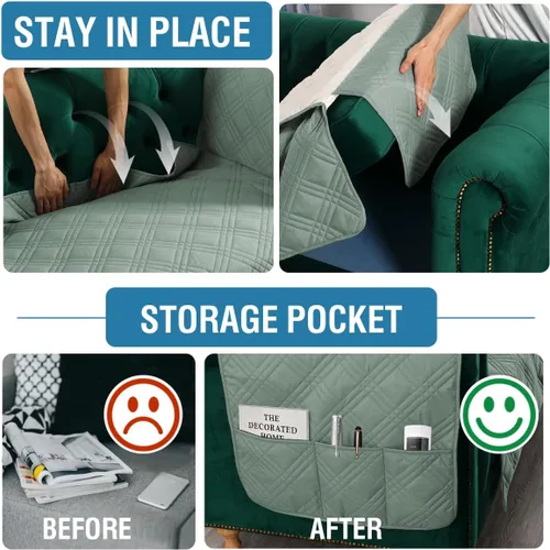 Vista 7 de H.VERSAILTEX Funda 100% impermeable para sillón con funda para reposabrazos extra larga, funda protectora tradicional de muebles Chesterfield