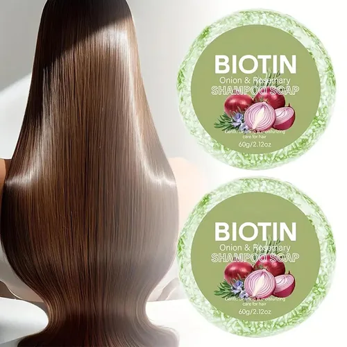 Vista 3 de 2 barras de champú de biotina de cebolla y romero para el crecimiento del cabello, barra de champú de biotina de cebolla para pérdida de cabello
