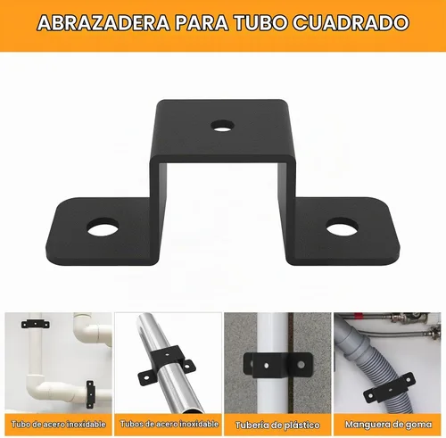 Vista 4 de 8 abrazaderas cuadradas para tubo, soportes de sujeción de correa negra, soporte de conector en forma de U, amarre de poste de valla de madera