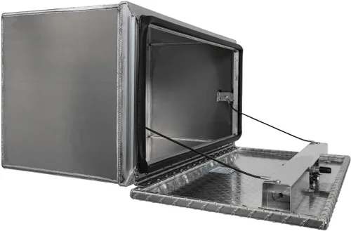 Vista 3 de Buyers Products 1706500 - Caja de aluminio para debajo de la carrocería de camión plateada con puerta de banda de rodadura diamantada, 18x18x24