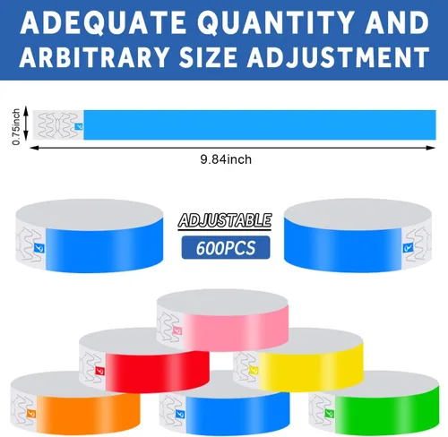Vista 3 de 600 pulseras de papel para eventos, bandas de muñeca resistentes al desgarro, bandas impermeables de neón, desechables, pulseras adhesivas