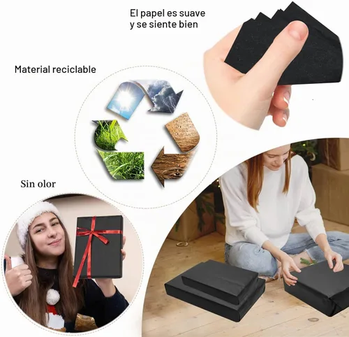 Vista 5 de 100 hojas de papel de seda negro Artdly de 14 x 20 pulgadas, papel de regalo negro a granel para bodas, cumpleaños, proyectos de bricolaje y Navidad