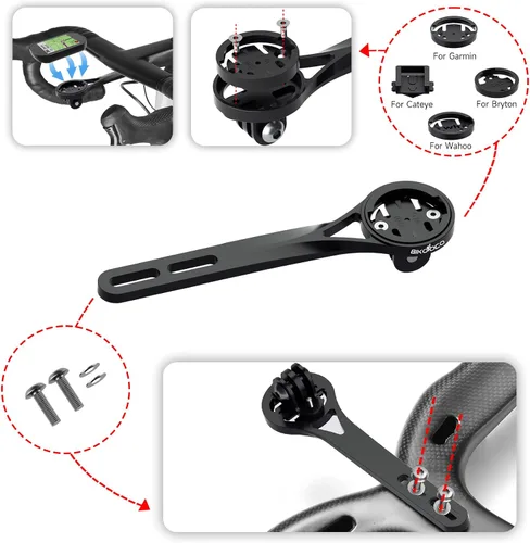 Vista 3 de Soporte frontal para computadora de ciclismo, soporte para computadora de bicicleta de aleación de aluminio, compatible con Garmin, Wahoo, Bryton