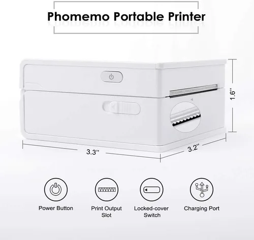 Vista 3 de Phomemo M02 Mini impresora móvil, impresora térmica Bluetooth con 3 rollos de papel adhesivo transparente, compatible con iOS + Android para diario