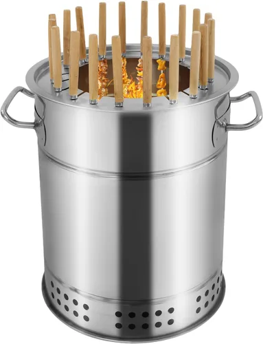 Vista 11 de Parrillas de carbón portátiles grandes, parrilla vertical para ahumar, barril de malla con brochetas de Kabob, asador de barbacoa de acero
