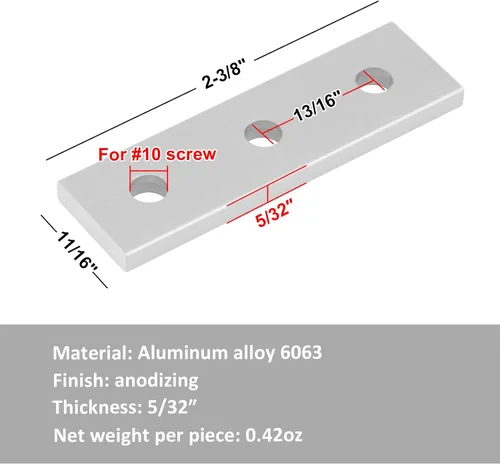 Vista 2 de Placa de unión de extrusión de aluminio 2020 de 12 piezas de 3 agujeros, placa de reparación de aluminio Aleación de aluminio 6063