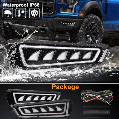 Vista 7 de Luces antiniebla Raptor, luces antiniebla LED Ford Raptor con DRL azul hielo/blanco, luces de parachoques Raptor con intermitentes secuenciales