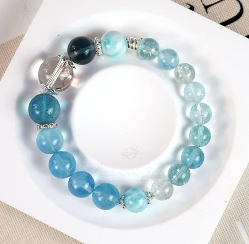 Vista 22 de Precious Gemstone Natural Crystal Healing Bracelet, Rutilated Quartz, Moonstone, Quartz Handmade Original Design Bracelet