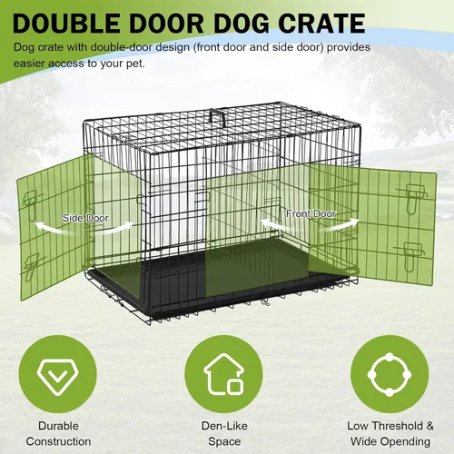 Vista 2 de Jaula negra para perros de 24 pulgadas, grande, XXL, plegable para perros grandes, jaulas de alambre de metal, jaula de segregación de animales