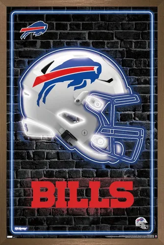 Vista 15 de NFL Buffalo Bills - Póster de pared con casco neón, 22.4 pulgadas de largo x 14.7 pulgadas de ancho, versión enmarcada de madera de granero