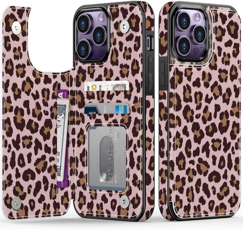 Vista 8 de LETO para iPhone 15 Pro Funda tipo cartera - Tapa tipo folio con patada - Diseños de moda - Tarjetero - Funda protectora para mujeres y niñas - 6.1