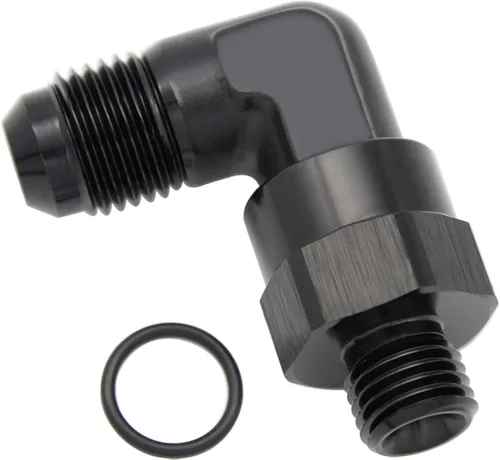 Vista 25 de Adaptador de riel de bomba de combustible macho de aluminio de radio de alto flujo 45 grados 6AN macho a 4AN macho con junta tórica AN4 ORB, negro