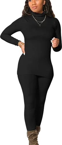 Vista 25 de Mokoru Conjunto deportivo de 2 piezas para mujer, camiseta de manga larga con cuello alto, pantalones de entrenamiento