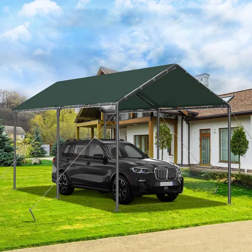 Vista 12 de Cochera 10x20 pies con toldo resistente de acero para almacenamiento, carpa portátil para fiestas, garaje portátil con paredes laterales y puertas