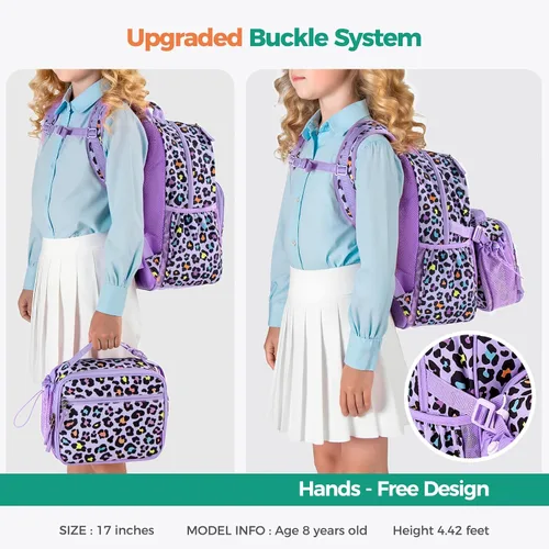 Vista 8 de Choco Mocha Mochila para niños de escuela primaria con correa para el pecho de 17 pulgadas, Gradiente de arco, 17 pulg., Classic