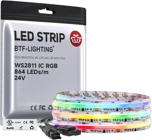Vista 9 de BTF-LIGHTING FCOB WS2811 IC RGB Tira de LED COB 864LED/m Flexible Alta Densidad Luz Uniforme de Perseguida de Color DC12V 5 m 24IC/m 12mm de Ancho