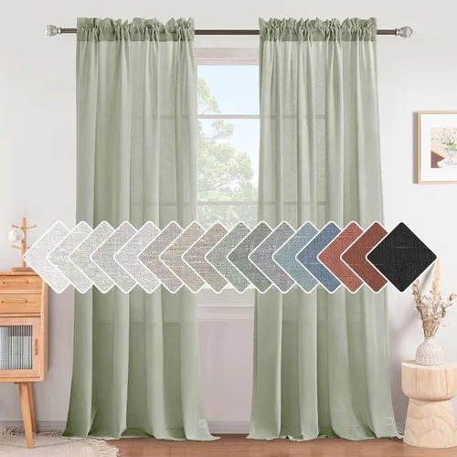 Vista 12 de H.VERSAILTEX Cortinas texturizadas de lino con filtro de luz para sala de estar, tratamiento de ventanas, cortinas naturales y duraderas