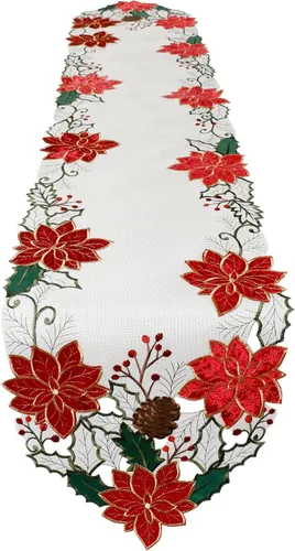 Vista 10 de OWENIE Juego de 4 manteles individuales redondos de flor de pascua de Navidad, bordados, con apliques bordados, manteles individuales de lino
