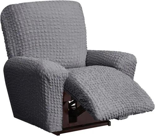Vista 25 de vctops 4 fundas para sillas reclinables con textura de sirsaca a cuadros, suaves y elásticas, protector de muebles antideslizante con parte inferior