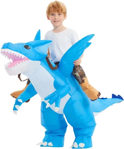 Vista 3 de GOOSH Disfraz inflable de dinosaurio para niños, disfraces de Halloween para niños y niñas, divertido disfraz inflable para fiesta de Halloween