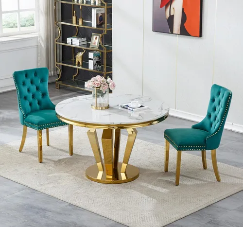 Vista 16 de Juego de mesa de comedor de mármol sintético de oro blanco de 47 pulgadas para 2, juego de mesa de comedor de cocina de 3 piezas, juego de mesa
