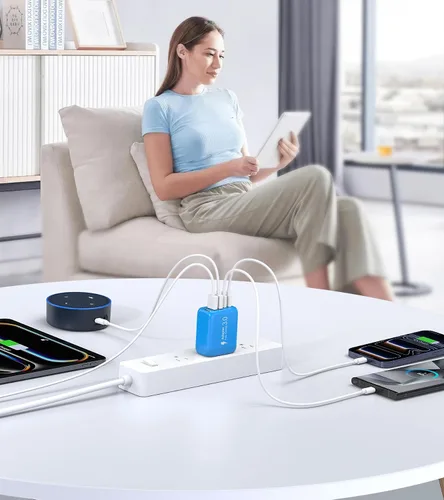 Vista 8 de Paquete de 2 Bloques Cargadores de Pared USB C, 60W Bloque de Carga Rápida C de 5 Puertos Adaptador de Corriente PD + QC 3.0 Cargador Cubo