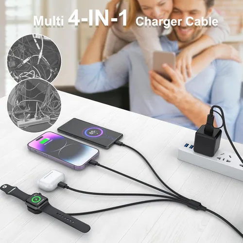 Vista 3 de Cargador de viaje 6 en 1 USB A+USB C SmartWatch, cable de carga universal múltiple Lightning*2+adaptador de cable tipo C Combo para iWatch Series