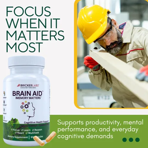 Vista 5 de Bricker Labs Brain Aid Memory Matters - Suplemento cerebral nootrópico con extracto de menta verde Neumentix, apoya la memoria, el enfoque