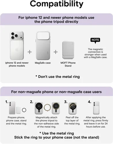 Vista 9 de MOFT Soporte de trípode para teléfono para iPhone, soporte para iPhone multiángulo, soporte para teléfono ligero y portátil, imanes fuertes, cuero