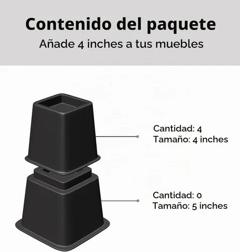 Vista 5 de Elevadores de muebles de cama de 4 pulgadas, elevadores de cama resistentes, elevadores de muebles para cama, sofá, escritorio, silla, extensores