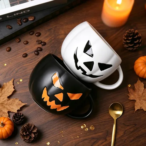 Vista 7 de Halloween Pumpkin Coffee Mugs Set of 2, 16oz Stoneware Coffee Cups