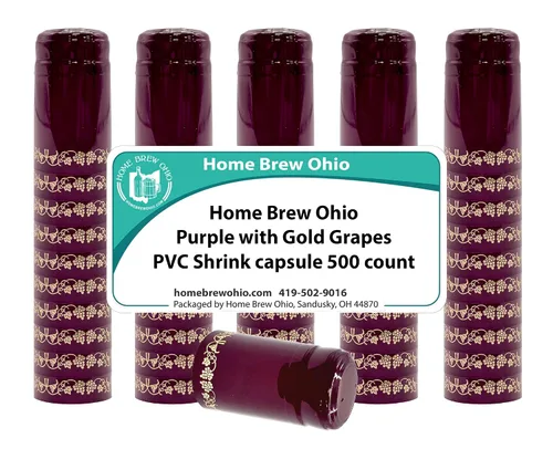 Vista 4 de Borgoña con uvas doradas PVC Shrink Capsules-500 Count