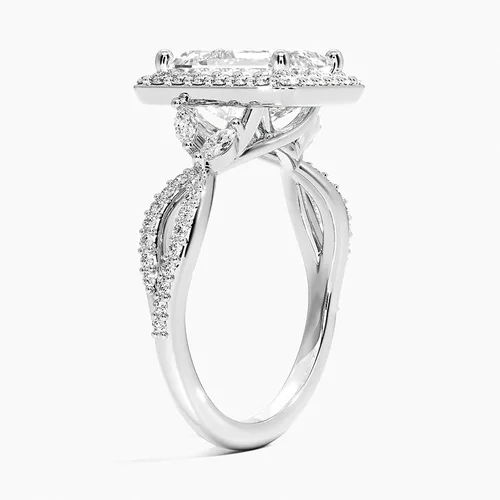 Vista 2 de IGI Anillo de compromiso de diamantes creados en laboratorio de excelente talla esmeralda blanca de 3.43 quilates con marquesa de acento y diamantes