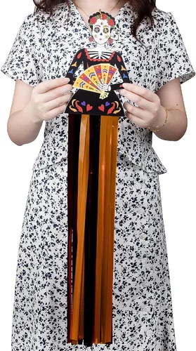 Vista 4 de codree 4 decoraciones colgantes de calavera de azúcar del día de los muertos, 27.5 x 5 pulgadas de diámetro de los muertos, decoraciones colgantes