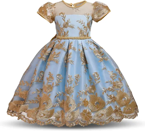 Vista 3 de NNJXD - Elegante vestido de princesa con cinturón de lazo de tul, de algodón y estampado de flores.