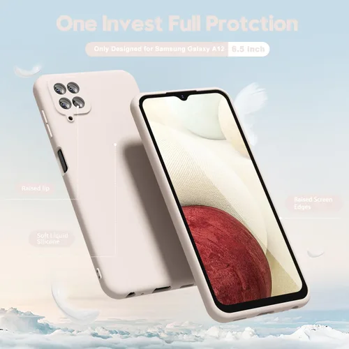 Vista 3 de oakxco Funda para teléfono Samsung Galaxy A12 con agarre de silicona líquida, linda delgada fina suave cubierta de gel de goma TPU lisa para mujeres