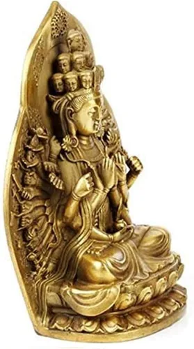 Vista 2 de Fengshui KwanYin - Estatua de las mil manos del bodhisattva Guan Yin, estatuas de Buda de latón, esculturas para decoración del hogar (grande)