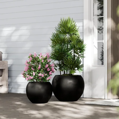 Vista 4 de DTY Fiberstone - Maceta tipo globo para interiores y exteriores, maceta esférica ligera para olivo, Monstera y palma, piedra de fibra de vidrio